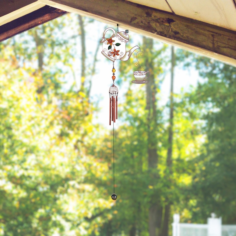 32" Long Teapot Set Wind Chime with Copper Gem