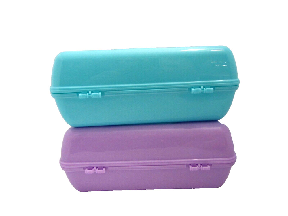 2 (TWO) Plastic accessory cases with carrying handle TURQUOISE / LAVENDER