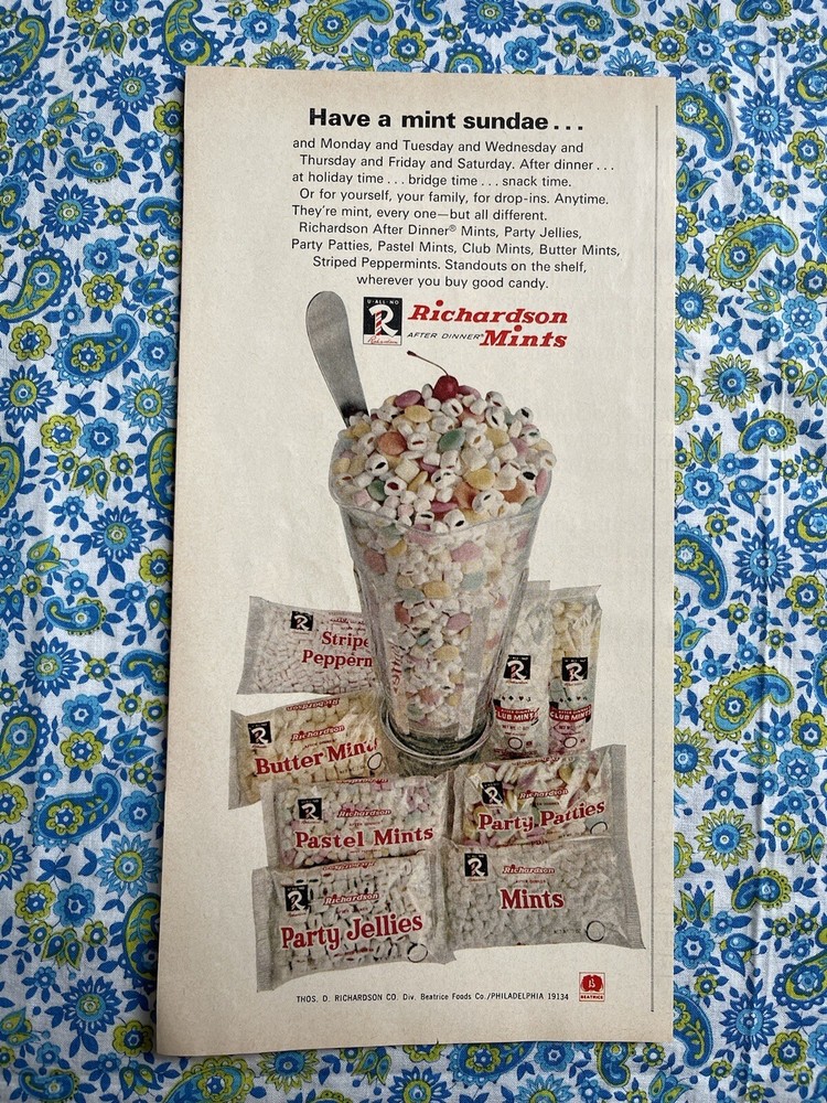 Vintage 1969 Richardson Mints Print Ad After Dinner Mints