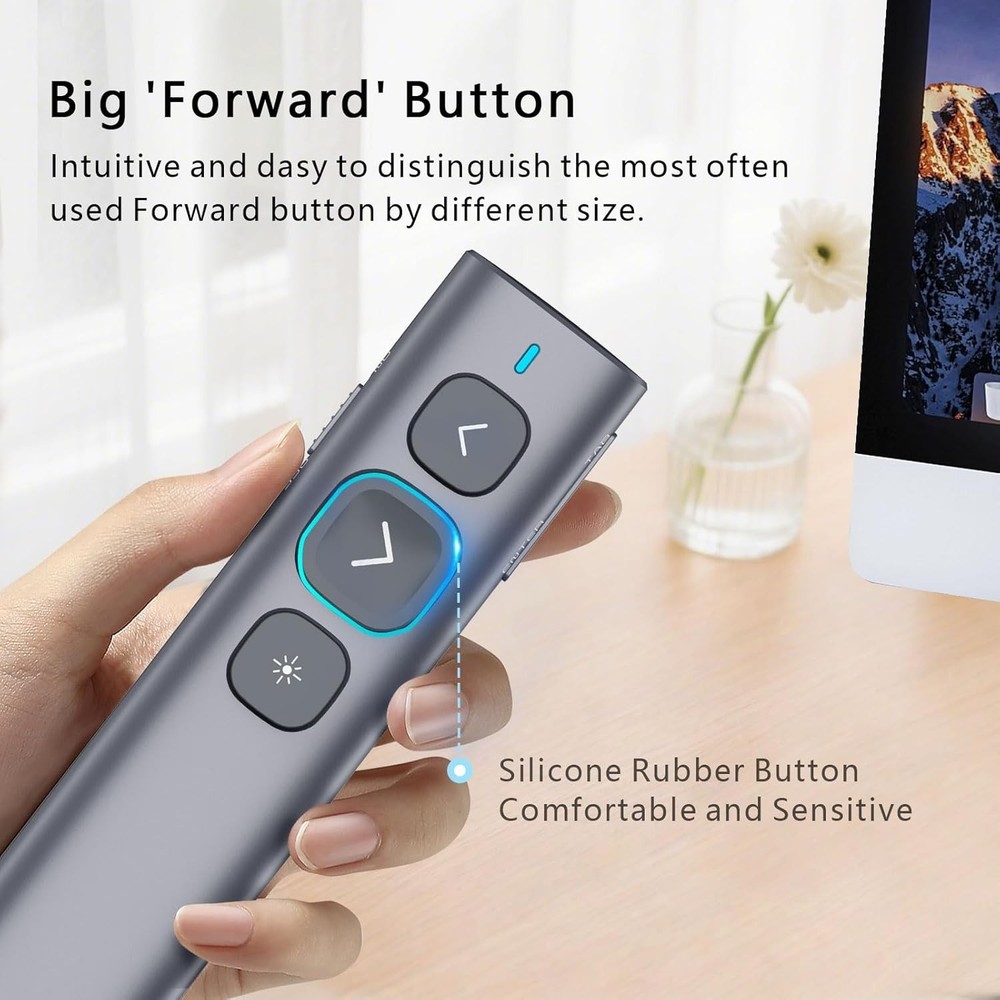 Rechargeable Wireless Presentation Clicker 328ft Range PowerPoint Remote for PC