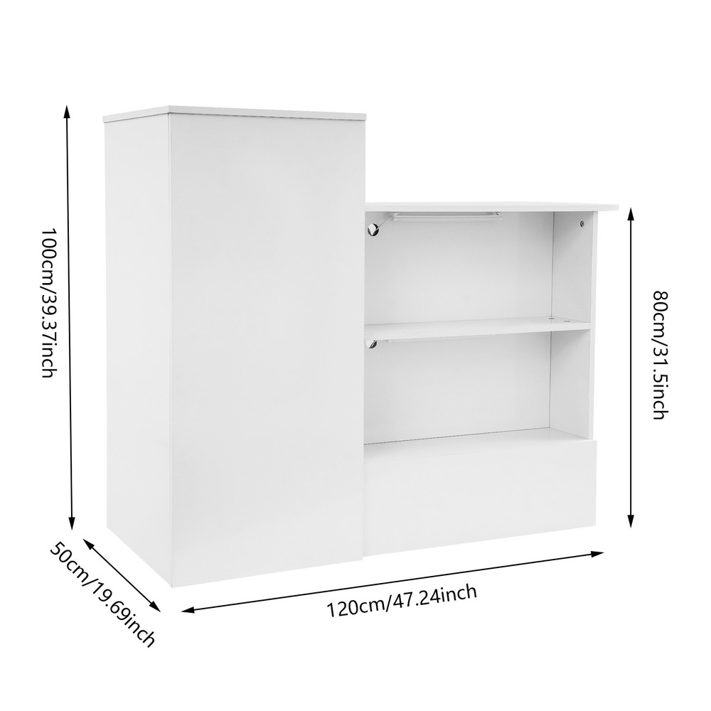 2 Lights Rectangular Reception Counter Modern Reception Desk w/ Lockable Drawer