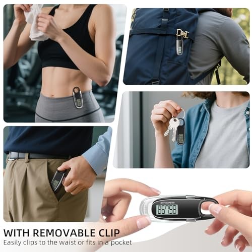 3D Pedometer, Digital Step Counter with LCD Display, Black and Silver black