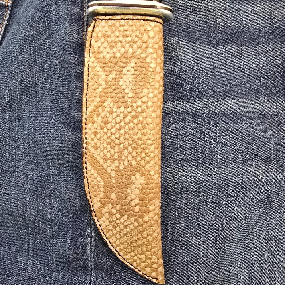 Buck Knives 119 Sheath Right Pull Faux Beige python skin leather sheath only