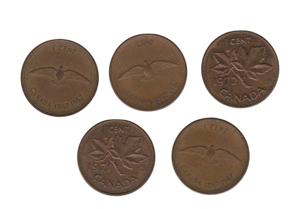 Canada One Cent Coins x5 – Elizabeth II – Mixed Dates