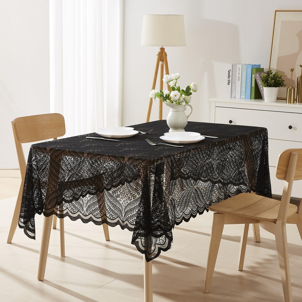 Rectangular Lace Tablecloth with Leaves Design. Each Black Tablecloth Measure...