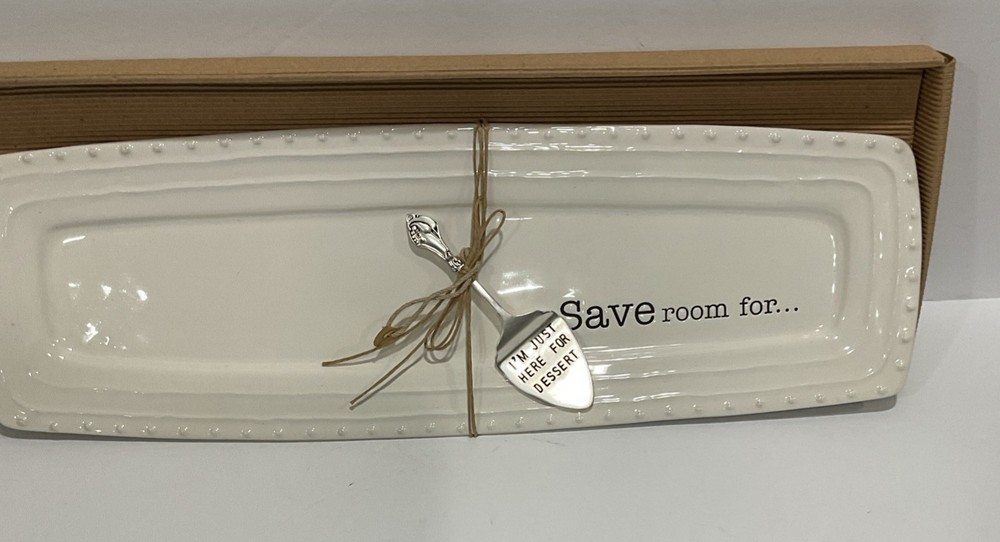 Mud Pie Dessert Long Rectangular Serving Tray With Cake Server 17” Save Room