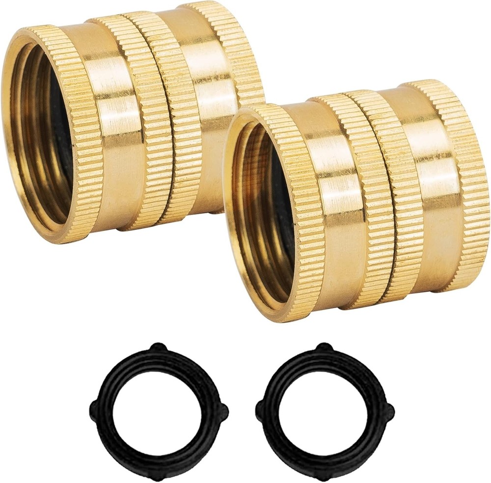 3/4 Inch Solid Brass Hose Connectors, 2 Pack Hose Connector with 2 Extra Washers