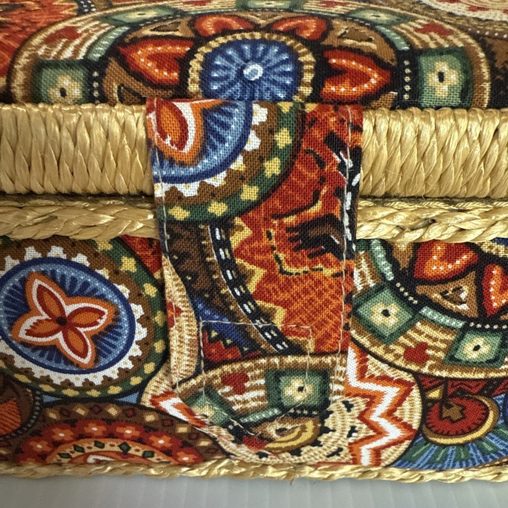 Sewing Basket Fabric Covered Rectangular Straps Handle Plastic Insert