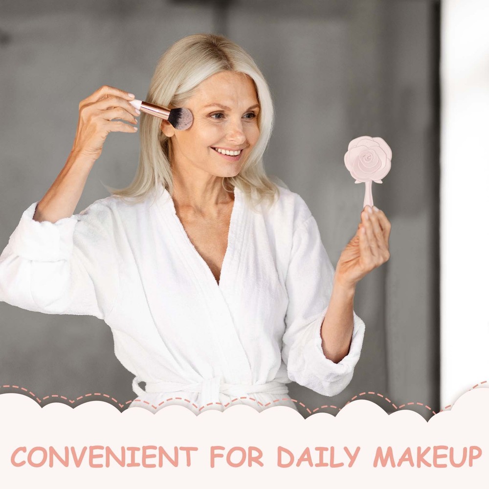 2 Pcs Rose Shape Handheld Mirror, 5" Travel Makeup Mirror, White