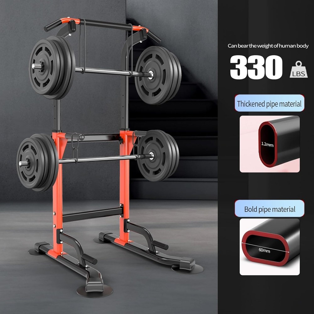 Adjustable Bench Power Tower Dip Station Pull up Bar Strength Training Workout