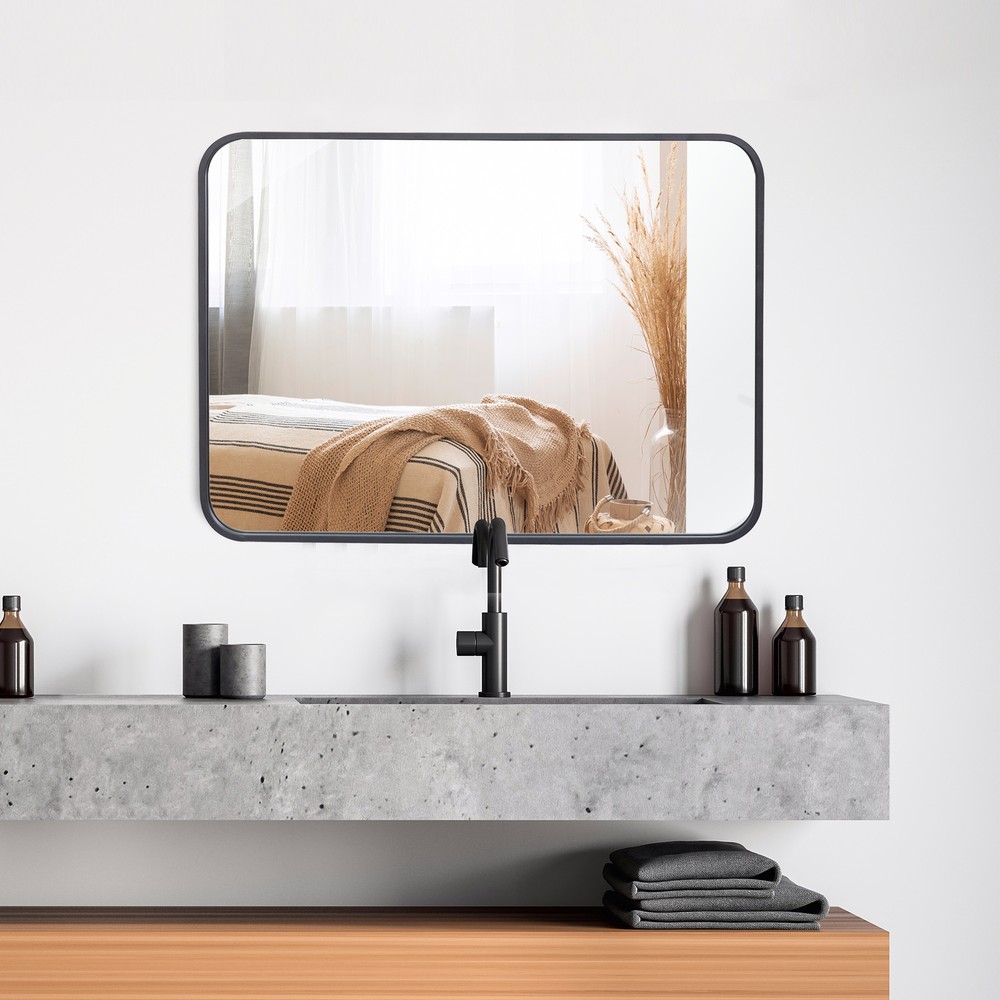 2PCS Wall Mirror 22" X 30" Vanity Mirror for Bathroom Rectangular Metal Black