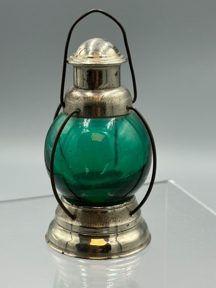 c 1900 LANTERN Blue Green Glass PERFUME or CANDY CONTAINER E&A 439 Vintage