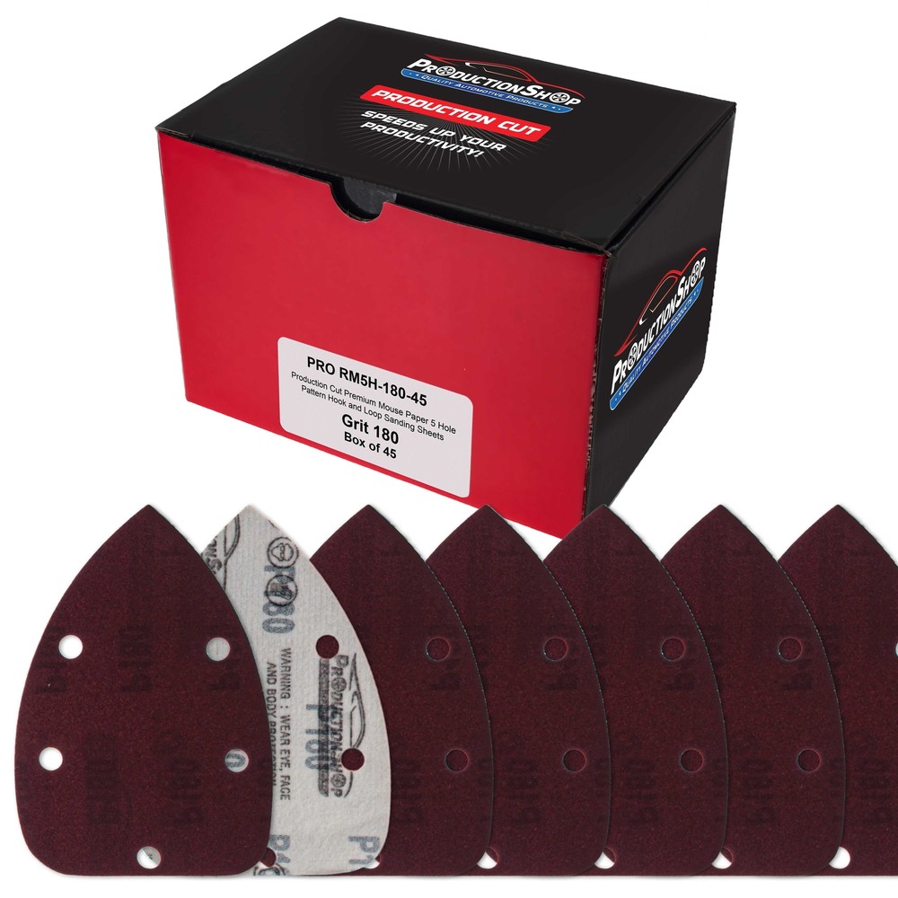 180 Grit 5-Hole Pattern Hook & Loop Mouse Sander Sandpaper Sheets, Box of 45