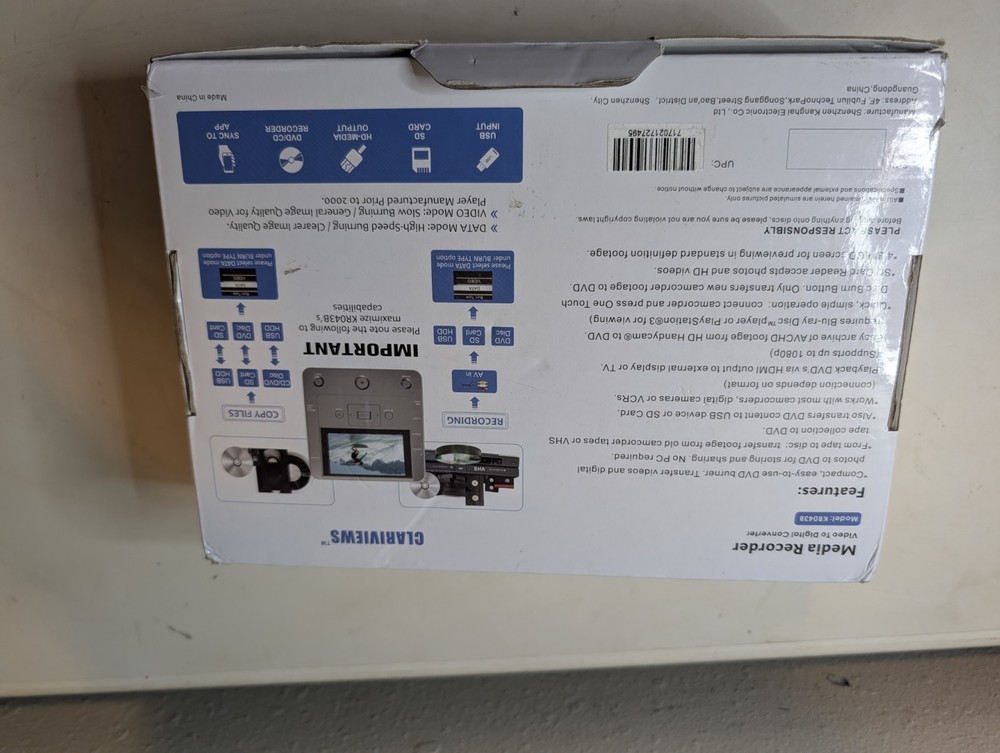 Clariviews KR043B Media Recorder Multi-Function Digital Converter New Open Box