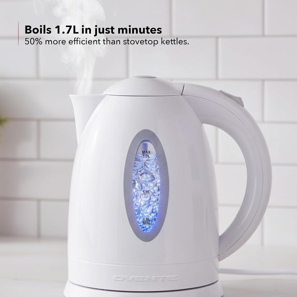 Efficient 1.7L White Electric Kettle with Removable Filter & Safety Features