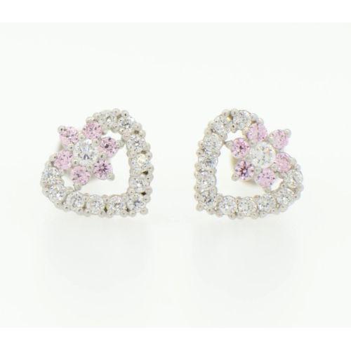 14K White Gold Heart Shape CZ Stud Earrings