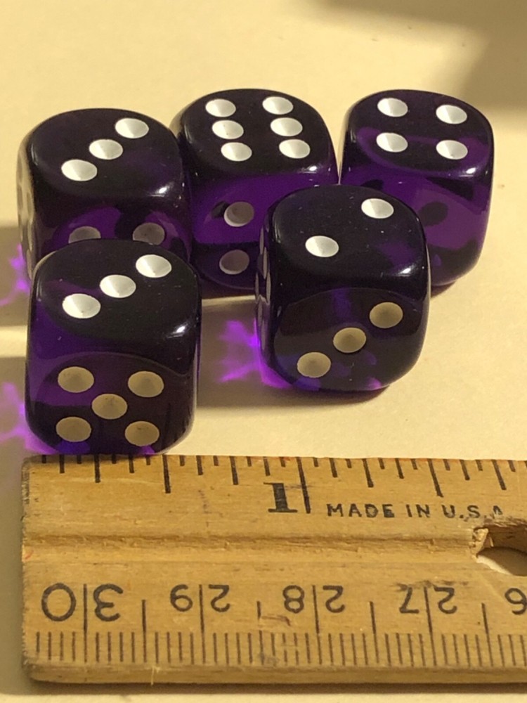 Purple translucent rounded corner 5 dice 5/8" set 090623@