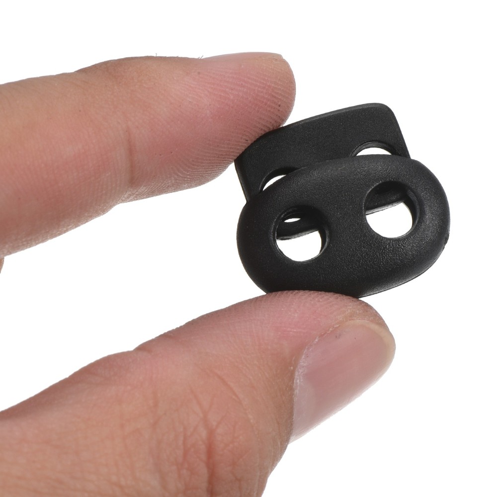 0.8x0.9" Cord Locks, 30 Pack Double Hole Spring End Toggle Stopper, Black
