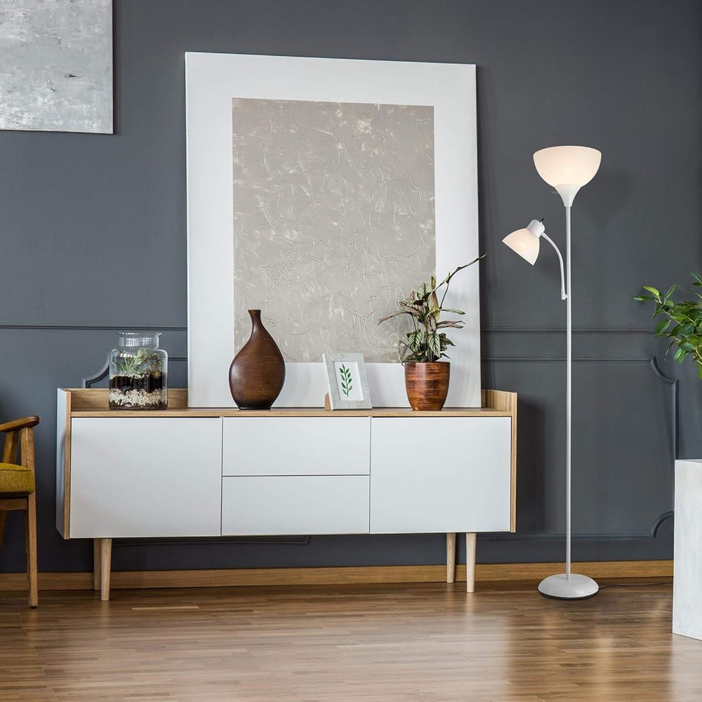 Modern 72" Black Floor Lamp, Dual Torchiere & Reading Light, Space-Saving