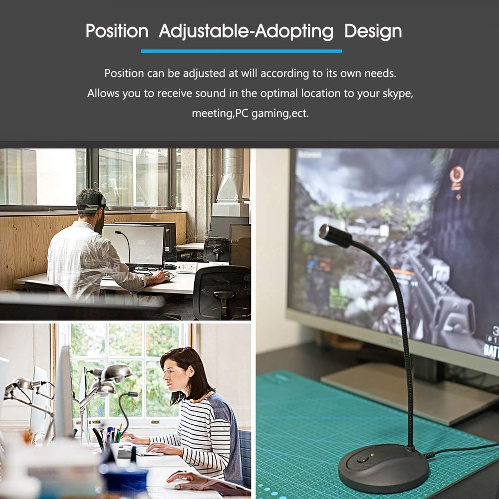USB Microphone, 360 Degree Adjustable Gooseneck Design, Mute Button & LED Ind...