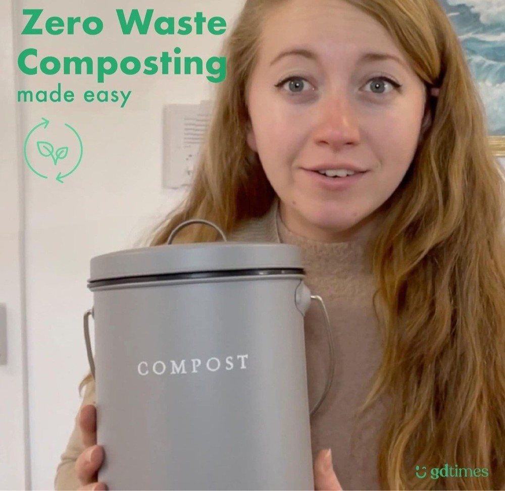 GdTimes Indoor Compost Bin Kitchen Odorless With Lid Grey