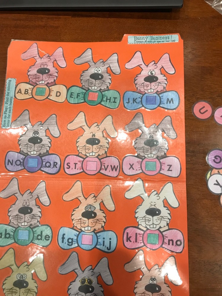 Bunny Business! ABC order Grade K language arts file folder game
