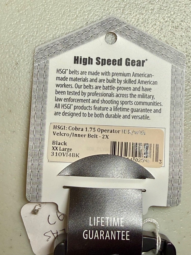 HSGI Cobra Operator Belt 1.75" w/ Hook & Loop Inner Belt Size: 2X Black