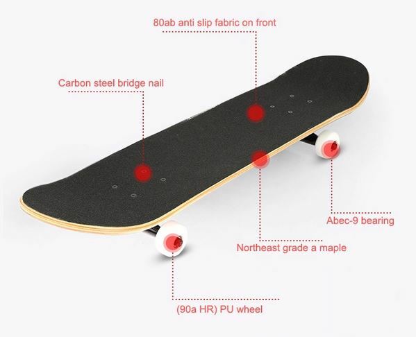 Skateboard 31"x8" Complete Skate Board 7 Layers Deck Maple Wood for Beginner-Pro