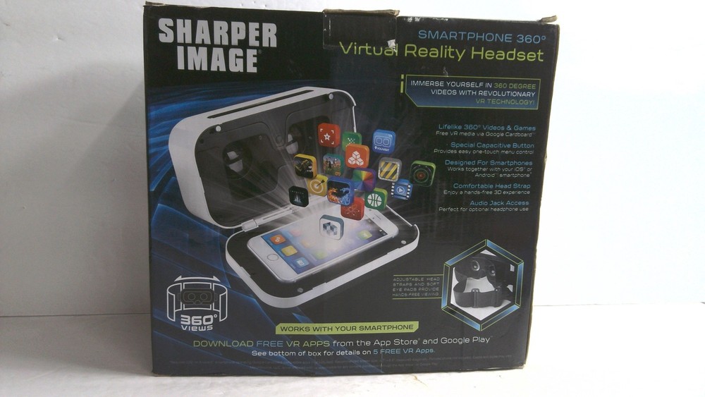 Sharper Image 360 Virtual Reality Headset VR Goggles Smartphone iOS Android Gami