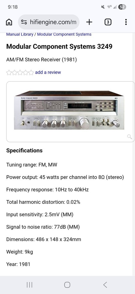 TESTED MCS 3249 Modular Component Systems Digital Synthesized Stereo Receiver