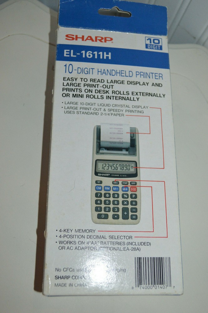 VTG SHARP HANDHELD PRINTER EL-1611H 10-Digit Large Display Printing VGC