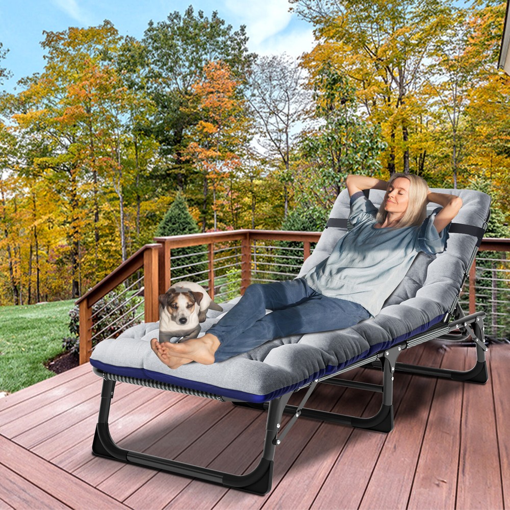 NAIZEA Folding Cot Adjustable 4-Position Reclining Folding Chaise With Mattress