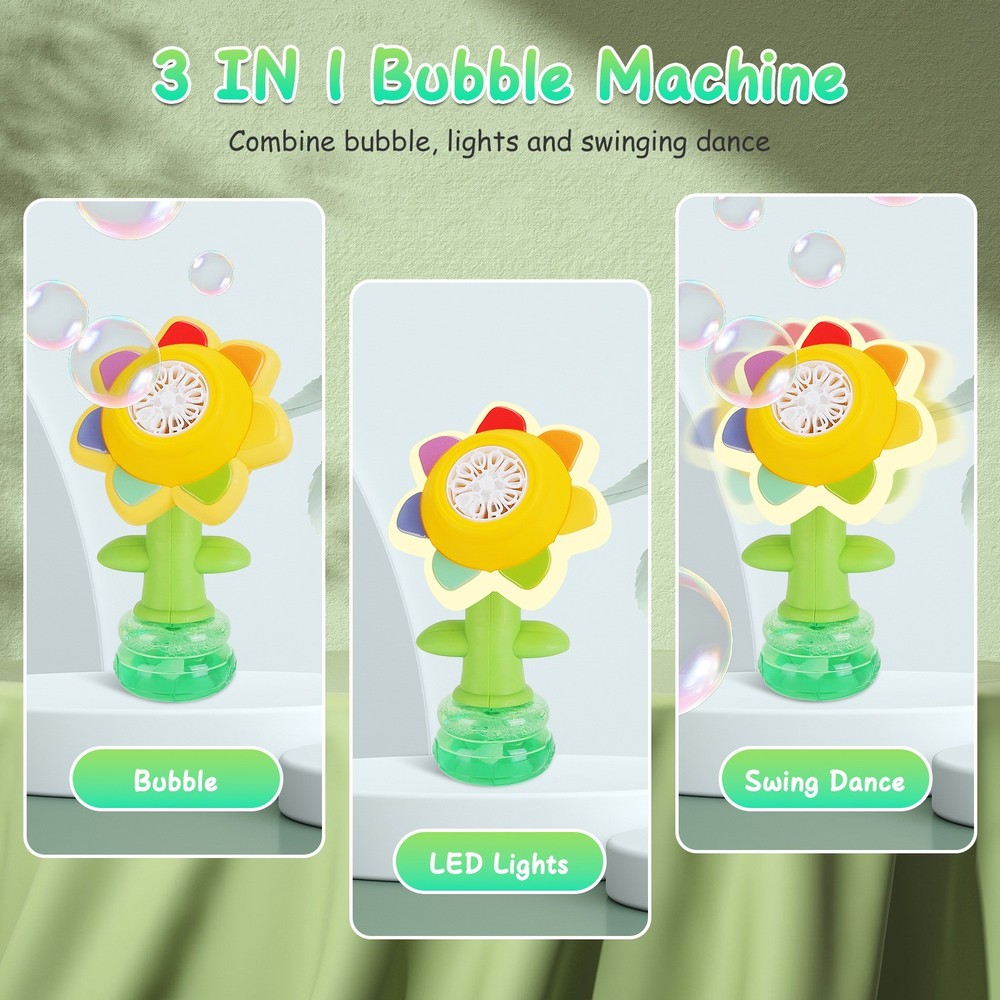 2Pcs Bubble Machines+Lights Dancing Sunflower Bubble Maker Garden Decor Maker