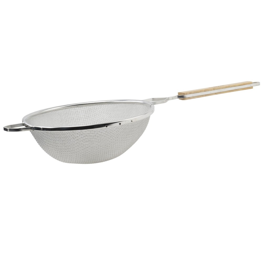 Fine Double Mesh Strainer 10.25Inch Diameter Medium Tin Sieve Tan Handle