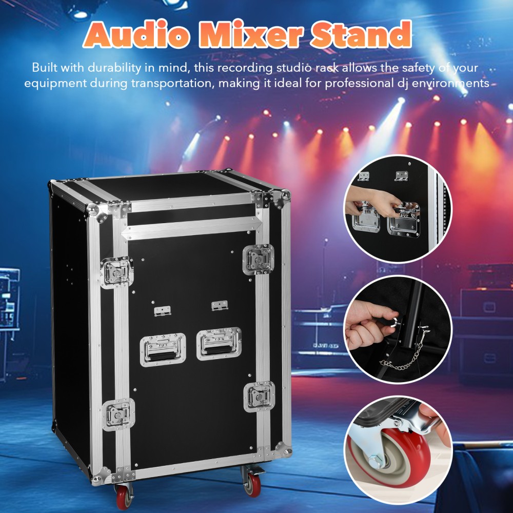 16U DJ Road Case Flight Case Tilted Mixer Stand & Work Table,Studio Rack Cabinet