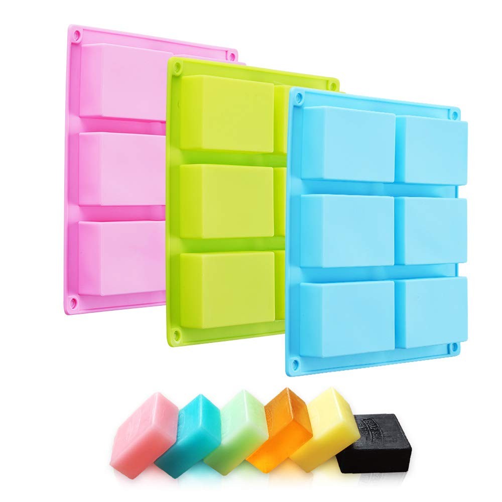 3 Pack Silicone Rectangle Soap Molds with 6 Cavities for Baking Soap Making
