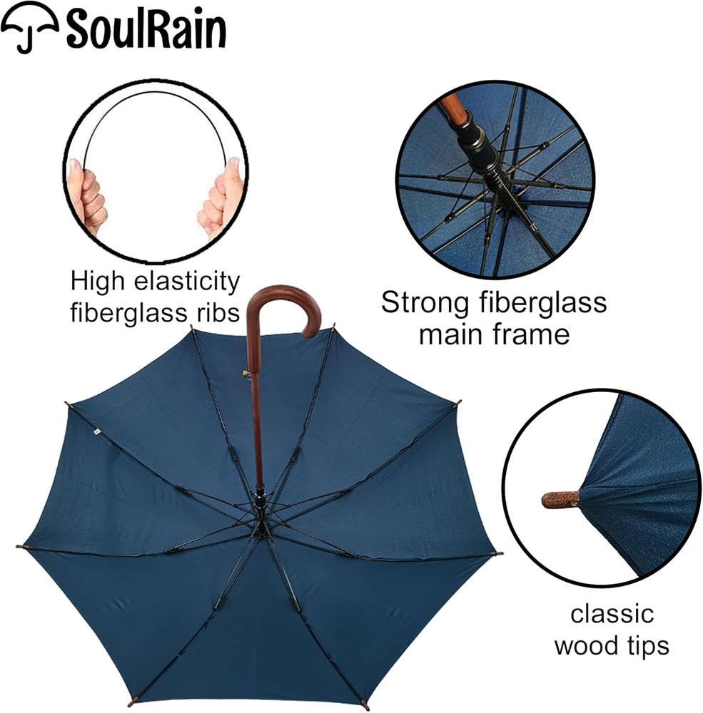 48" Large Umbrella –Windproof Stick Umbrellas Rain Automatic Open Vintage Cane