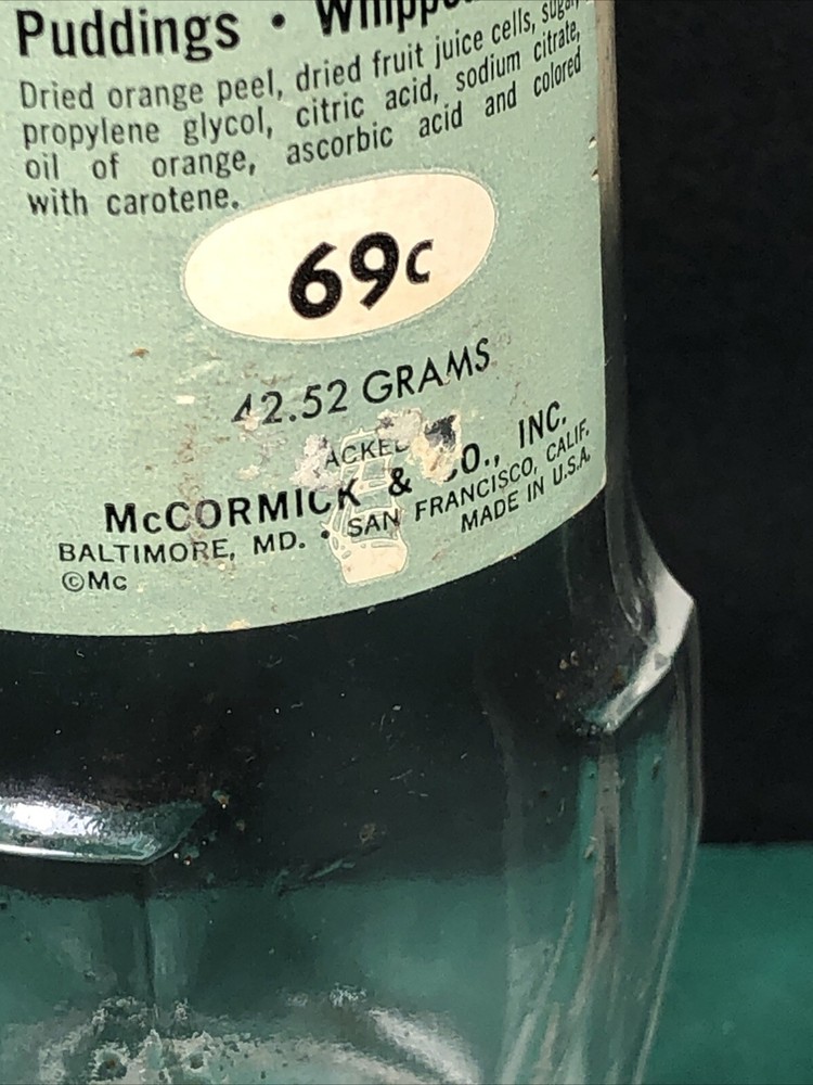 Vintage McCormick | Orange Bits | Spice Jar | Green Lid | Empty