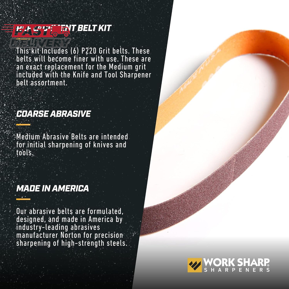 Work Sharp Knife & Tool Sharpener P220 Coarse Grit Replacement Belt Kit WSSA0002