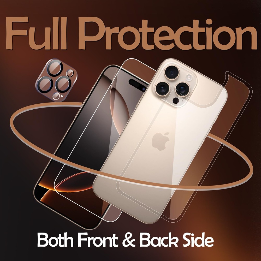 Malphiace for iPhone 16 Pro Max Front and Back & & Lens(3-piece)