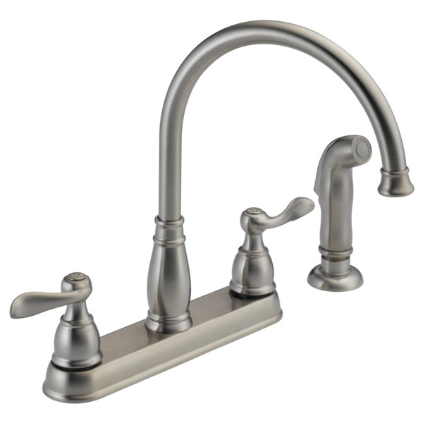 Delta Windemere Two Handle Kitchen Faucet Stainless-Certified Refurbished