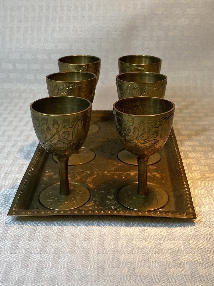 Brass Cordial- Sherry Set With Tray