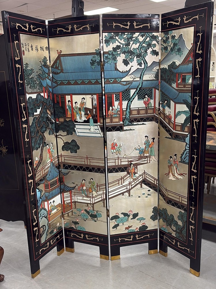 1950s Chinese Coromandel Lacquer Screen Divider Screen