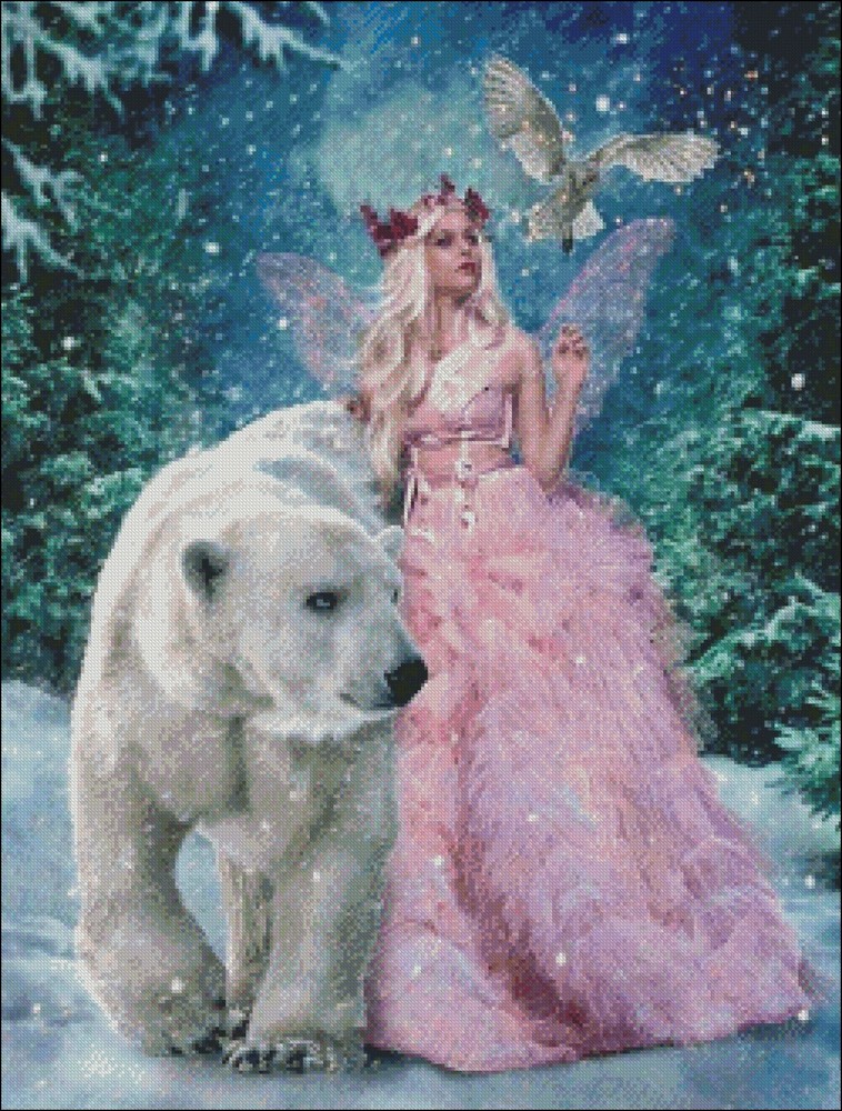 Chart Needlework Crafts DIY-Counted Cross Stitch Pattern -Fairy and White Bear