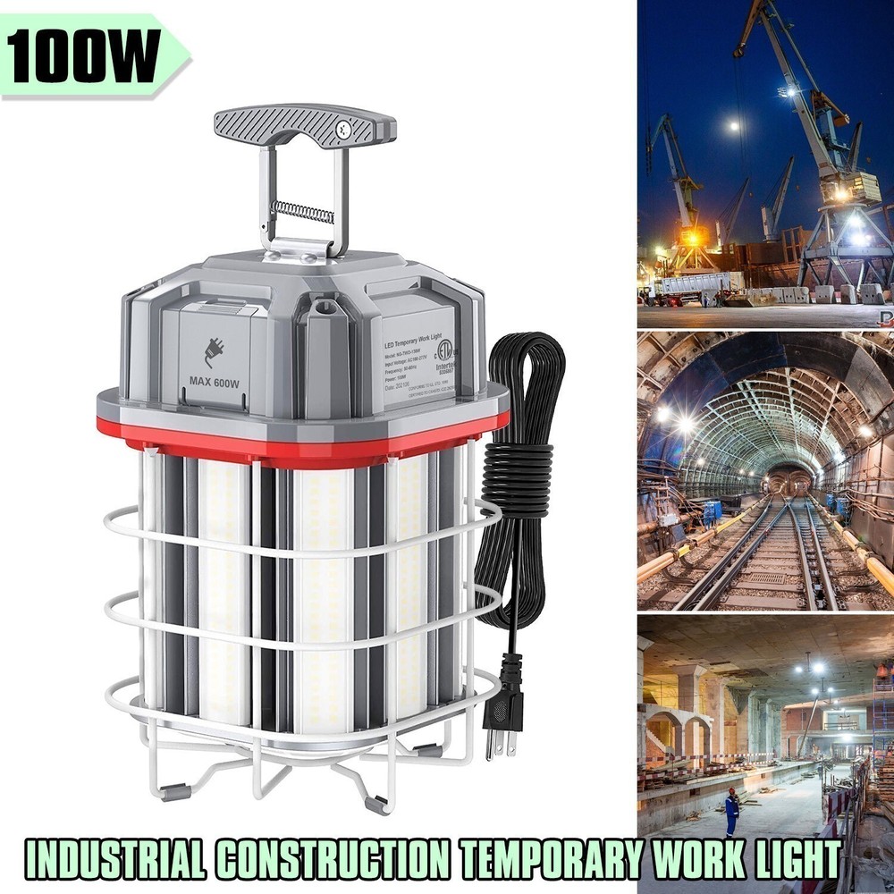 100W LED Temporary Work Light Linkable Constructions High Bay Lamp Plug In 5000K
