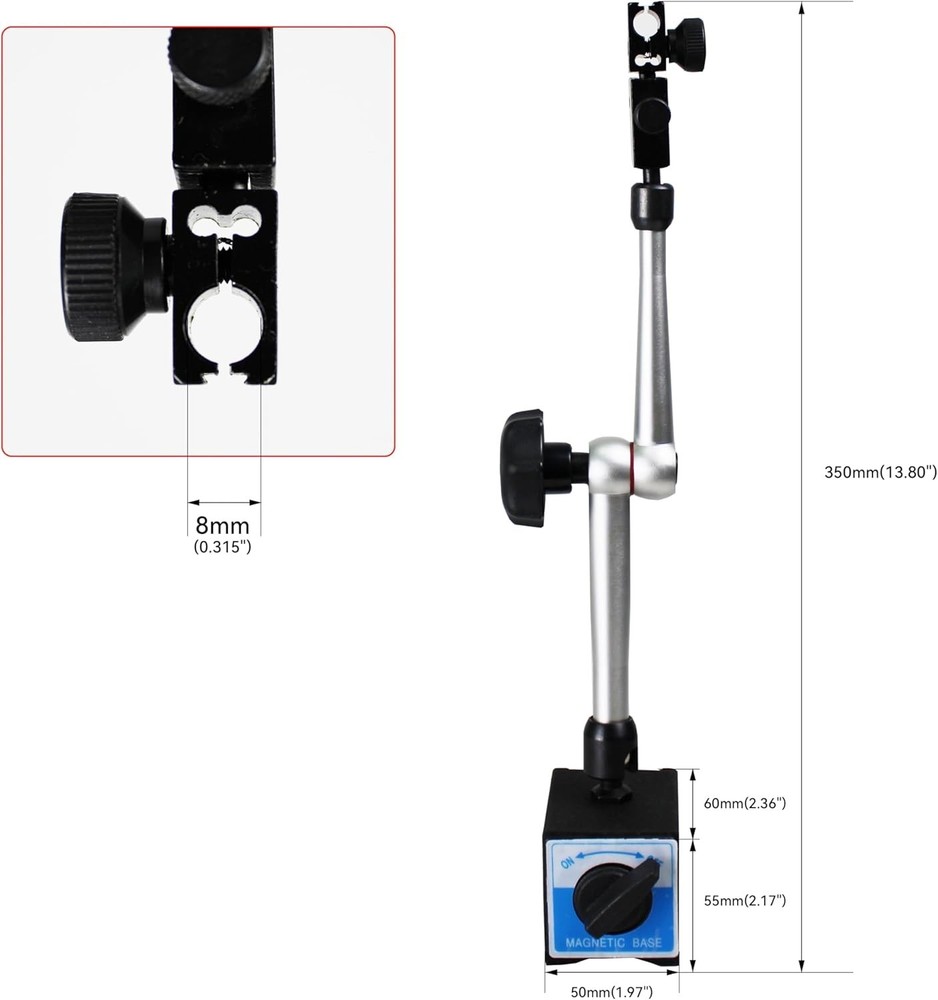 Indicator Holder Adjustable Magnetic Base Clamping Hole 8mm Max Pull 132lbs/60kg