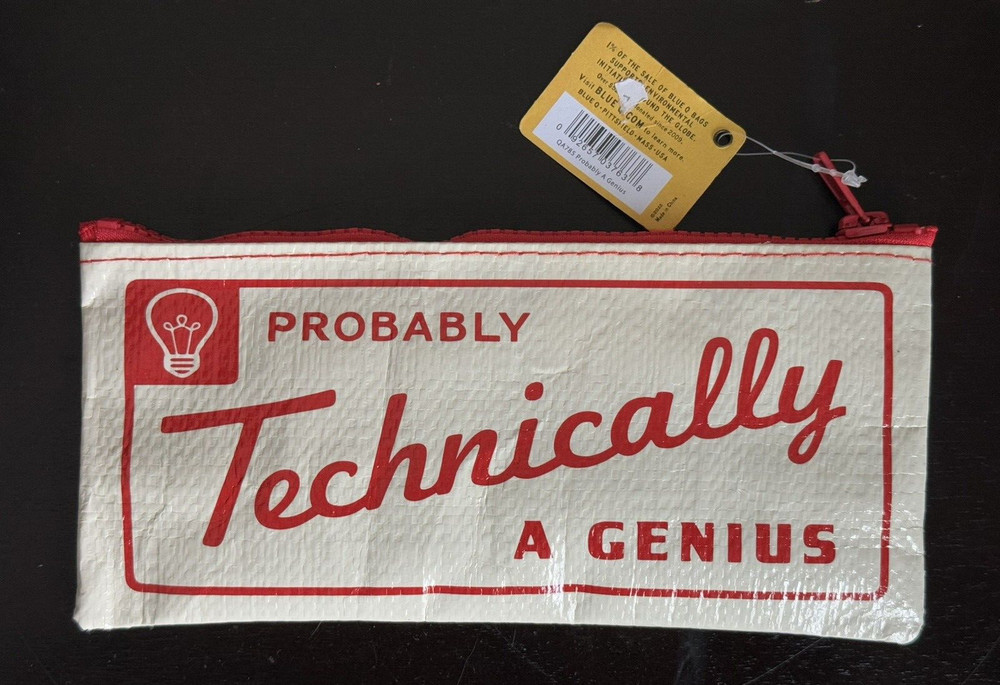Probably Technically A Genius Pencil Case Blue Q 8.5" L X 4" W
