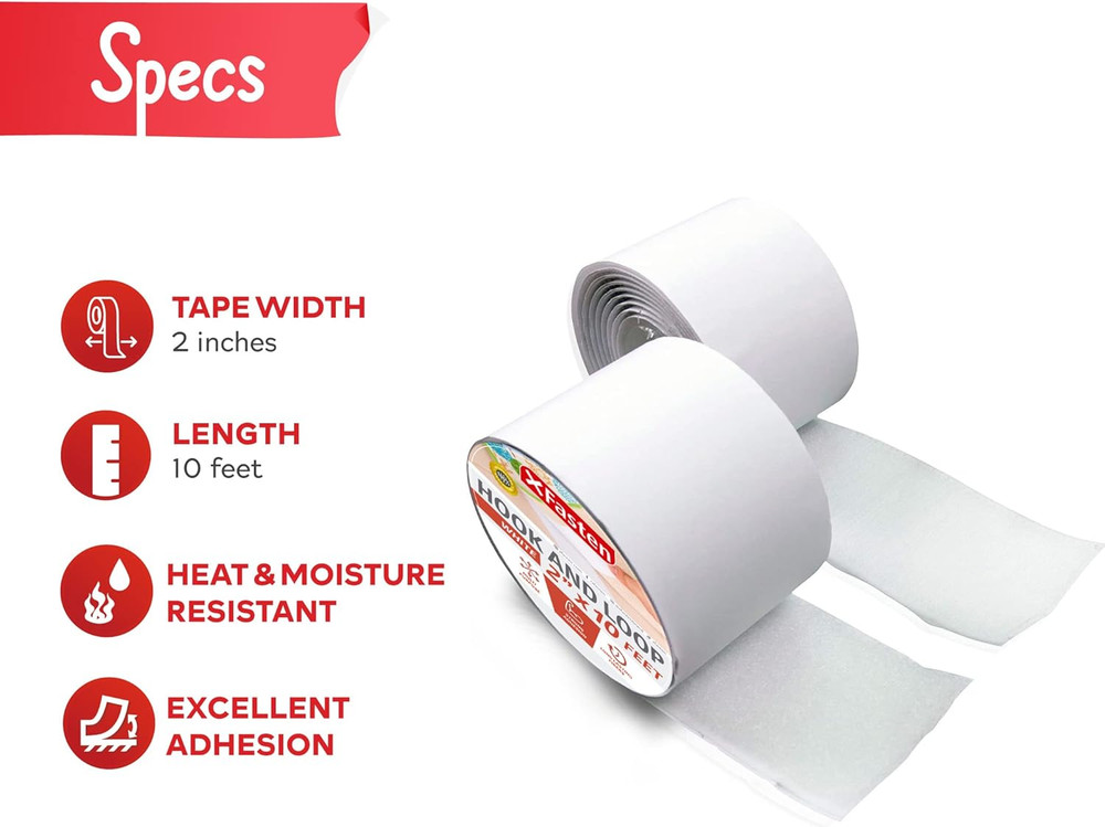 Hook and Loop Roll, White, 2-In X 10-Ft Hook and Loop Tape Heavy Duty Strips wit