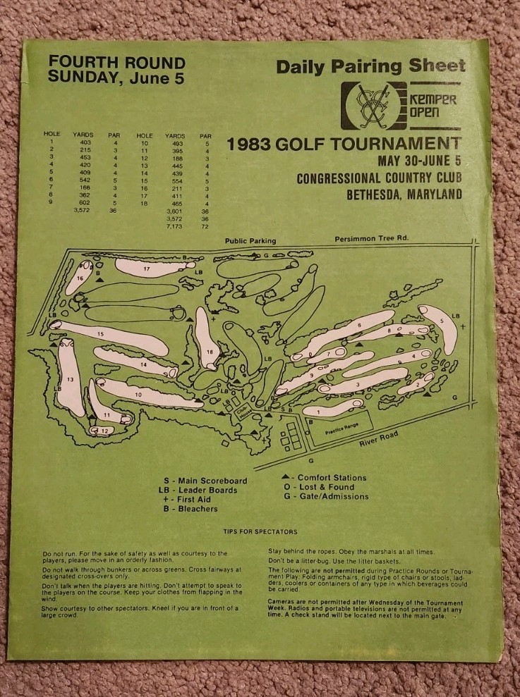 1983 Kemper Open Program + Daily Pairing Sheet For Final Fred Couples First Win