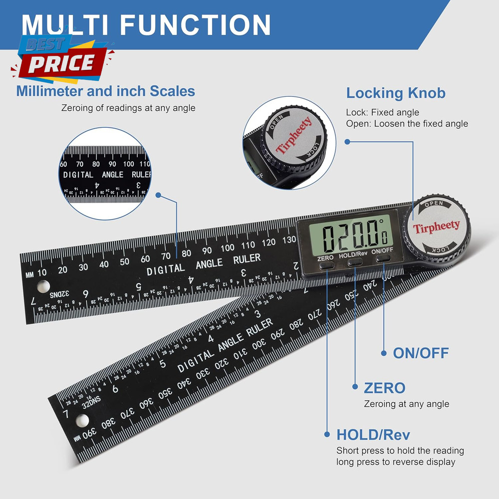 Digital Angle Finder Protractor, 3Rd Generation Quick Display Angle Gauge Ruler,